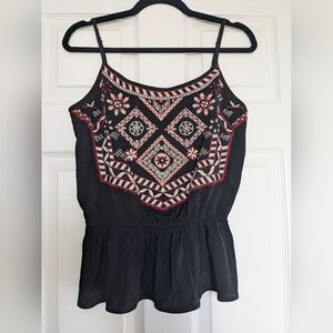 Abercrombie & Fitch Embroidered Black Women's Top Boho Floral Cottagecore Sz S